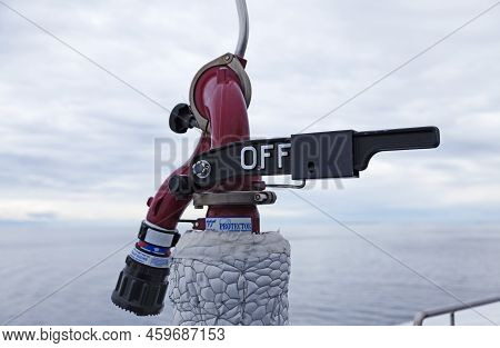 Vaasa, Finland - June 20, 2022: Part Of Fire Extinguishing System On A Ferry
