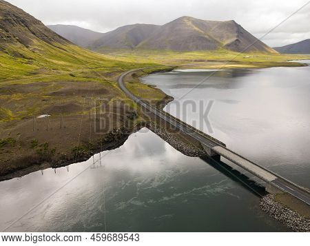 Drone View At A Bridge On Snaefellsnes Penisola In Iceland