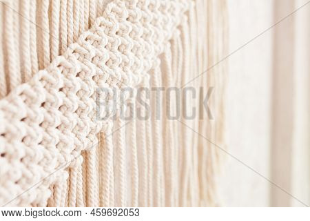 Handmade Macrame Wallhanging. 100% Cotton Wall Decoration.  Macrame Braiding And Cotton Threads. Fem