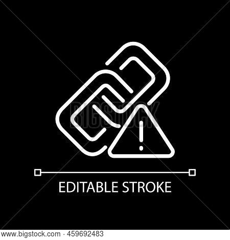 Wrong Link White Linear Icon For Dark Theme. Broken Hyperlink. Damaged Connection. Redirecting Failu