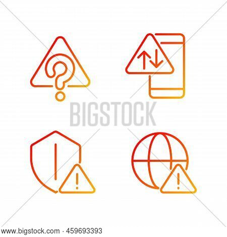 Internet Connection Issues Pixel Perfect Gradient Linear Vector Icons Set. Isolated Vector Illustrat