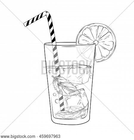 Mojito Vector Stock Illustration. Fresh Alcoholic Cocktail. Soda, Lime, Ice Cubes, Mint Leaves In A 