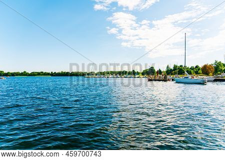 Scenic View Of The Distant.yacht Club On A Sunset In A Nice Summer.lithuania,plateliai.08-03-2022.