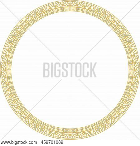 Vector Round Golden Border Ornament. Native American Tribes Framework, Circle.