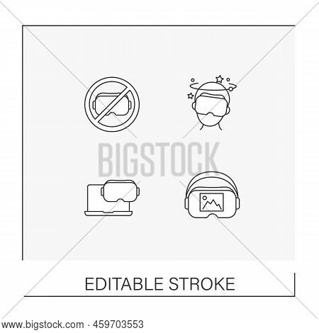 Vr Line Icons Set. Virtual Reality Haptic Gloves And Suit, Headset Computer, Applications Etc. Moder