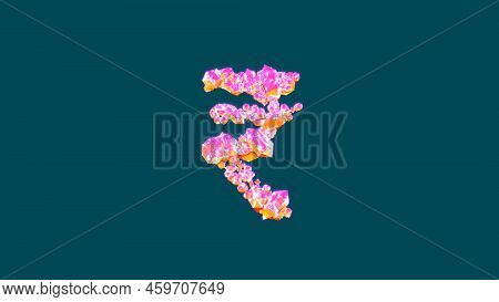 Colorful Vivid Pink And Orange Luxury Gems Rupee Sign On Blue, Isolated - Object 3d Rendering