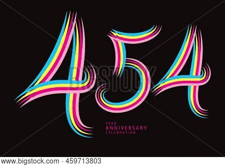 454 Number Design Vector, Graphic T Shirt, 454 Years Anniversary Celebration Logotype Colorful Line,