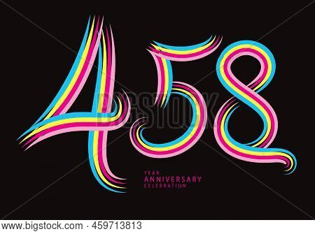 458 Number Design Vector, Graphic T Shirt, 458 Years Anniversary Celebration Logotype Colorful Line,