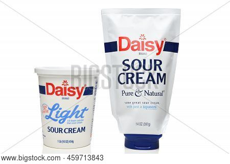 Irvine, California - 12 Aug 2022: A Carton Of Daisy Light Sour Cream And A Squeezable Package Of Dai