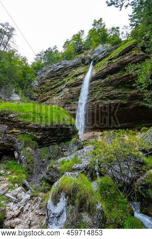 Pericnik Waterfall With Behind Path, Julian Alps, Slovenia