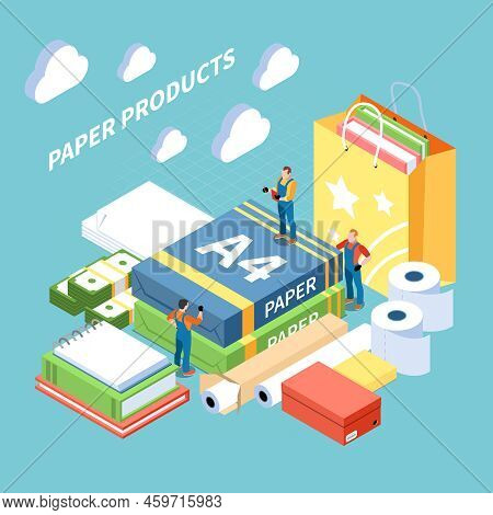 Paper Production Concept With Finished Products Symbols Isometric Vector Illustration