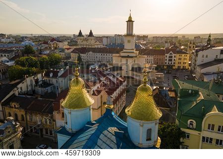 Aerial View Of Historic Center Of Ivano-frankivsk City With Old European Architecture