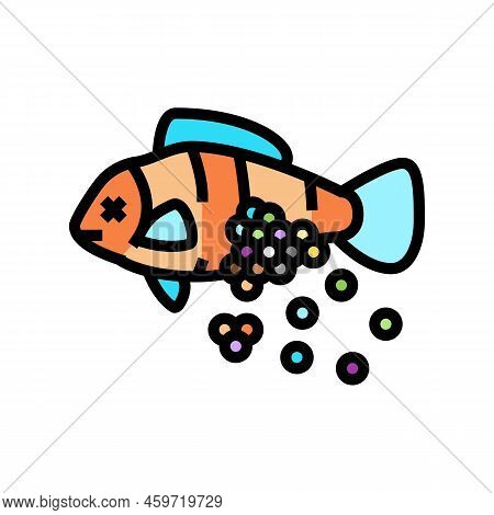 Plastic Microbeads In Fish Color Icon Vector. Plastic Microbeads In Fish Sign. Isolated Symbol Illus