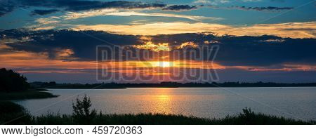 Serene Landscape Lake In The Evening - The Shores Of Lake Otolovo In Belarus