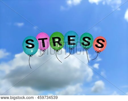 Stress Bloons Free In Blur Sky Background Image. Concept For Mental Health, Meditation, Work Load, A