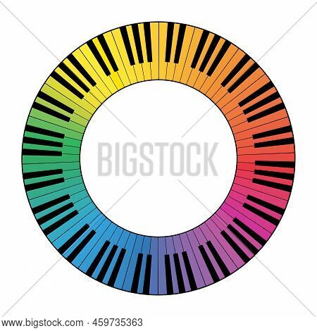 Multi Colored Musical Keyboard Circle Frame, Made Of Connected Octave Patterns. Border Constructed F