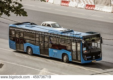 Moscow, Russia - August 2022: Low Floor City Bus Nefaz 5299 Rides On A City Street Along The Route