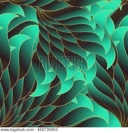 Intricate Floral Lianer Seamless Pattern. Ornamental Wavy Lines And Swirls Beautiful Background. Rep