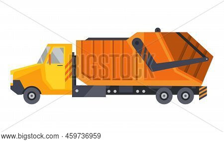 Garbage Truck With Auto Loader. Collection And Transportation Of Solid Household And Commercial Wast