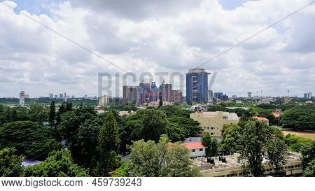 View Of Bangalore Cityscape From Terrace Of Chancery Pavilion Hotel. Stadium And Skyscrapers Such As