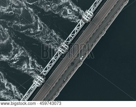 Water Rushing Through a Storm Surge Barrier in the Netherlands