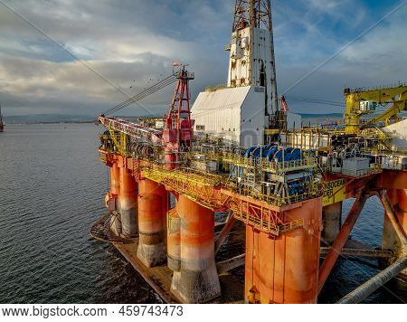 Oil And Gas Rig Platform At Sea Used To Extract Fossil Fuels From The Seabed