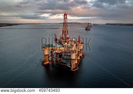 Oil And Gas Rig Platform At Sea Used To Extract Fossil Fuels From The Seabed