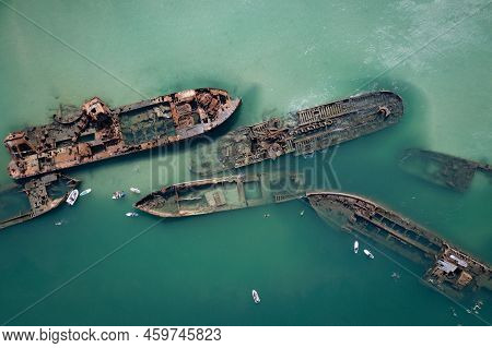 Shipwrecks Seen From A Bird\'s Eye View In Tangalooma In Australia
