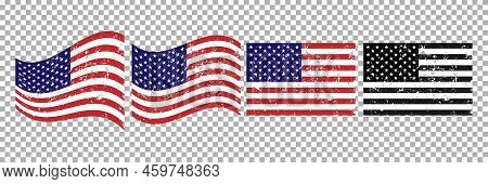 Usa Flag In 4 Variations, In Different Styles. Official Colors And Proportion Correctly