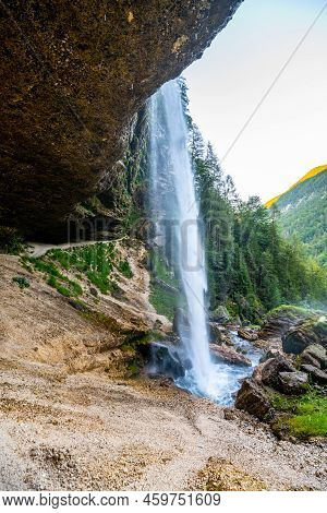 Pericnik Waterfall With Behind Path, Julian Alps, Slovenia