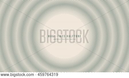 Wavy Lines Halftone Engraving Pattern Abstract Vector Round Ripple Structure Frame Pale Green Border