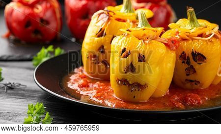 Jack O Lanterns Stuffed Yellow Pepper For Halloween