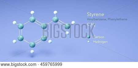 Styrene, Vinylbenzene, Molecular Structures, 3d Rendering, Structural Chemical Formula And Atoms Wit