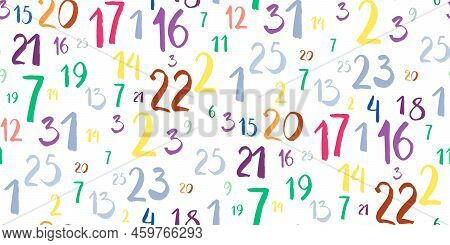 Color Numbers Vector Symbols. Seamless Pattern Of Hand Drawn Brush Calligraphy Font Randomly Scatter
