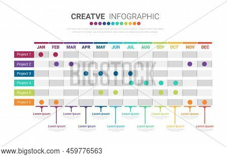 Business Project Time Plan Template With 12 Months, 1 Year. Planner Design And Presentation Business