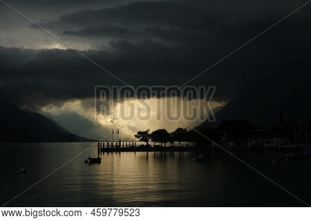 Thunderstorm Over Interlaken. Lake Brienz, Bernese Oberland.