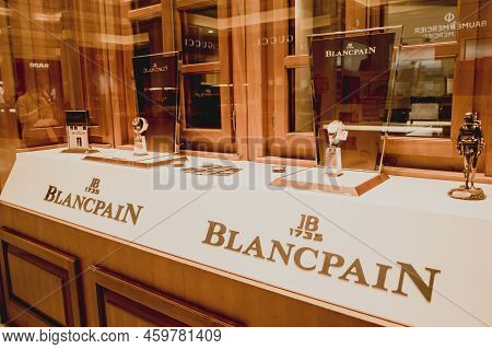 Phuket, Thailand - May 29, 2022: Blancpain Brand Retail Shop Logo Signboard On The Storefront In The