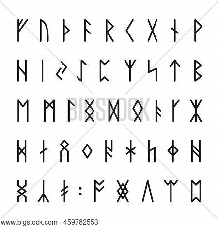 Viking Runes. Runic Celtic Alphabet, Norse Mythical Medieval Signes. Mystery Game Rune, Ancient Lett