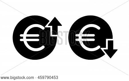 Set Of Cost Symbol Euro Increase And Decrease Icon, Money, Euro Sign With Arrow Up And Down Rounded 