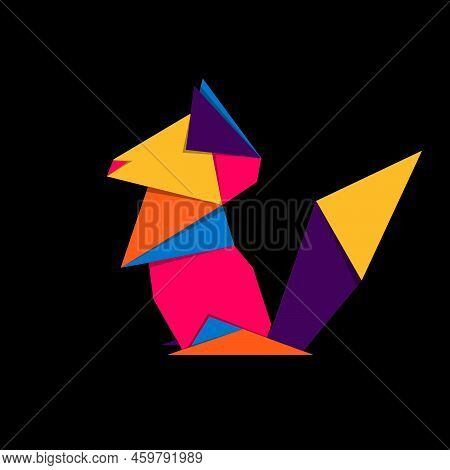 Squirrel origami. Abstract colorful vibrant squirrel logo design. Animal origami. Transparent background. Illustration