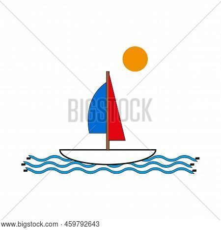 Drawing Sea Ship. Paper Art Drawing Sea Boat. Summer Vacation. Vector Illustration. Stock Image.