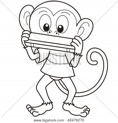 Dessin animé singe jouant un Harmonica