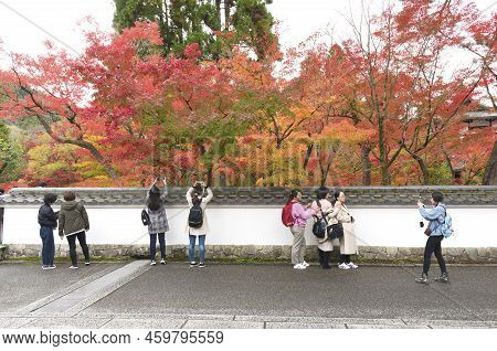 Kyoto, Japan - November 22, 2018 : Tourist Taking Photo In Eikando Zenrinji Temple (temple Of Forest