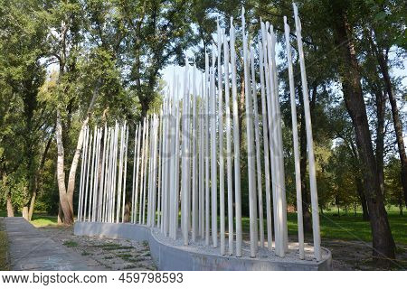A New Modern Installation, Monument With Many Poles, Posts, Columns To Commemorate Holocaust Victims