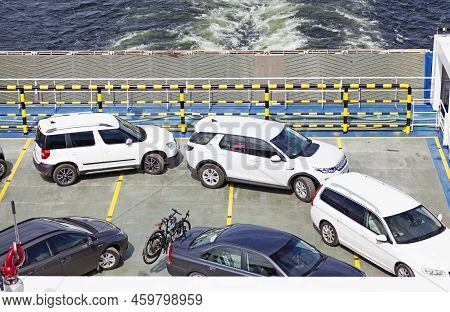Umea, Norrland Sweden - June 20, 2022: Cars Parked On Large Ferry