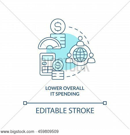 Lower Overall It Spending Turquoise Concept Icon. Startup Plan Abstract Idea Thin Line Illustration.