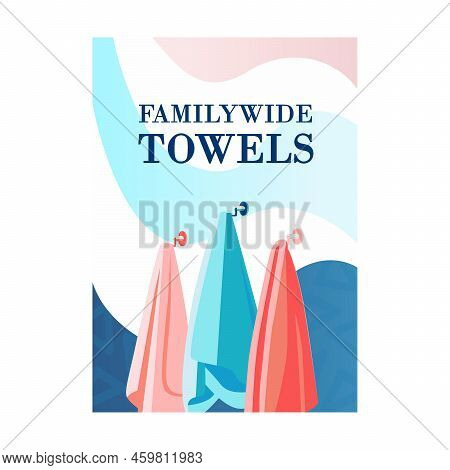 Trendy Design With Towels. Flowing Graphic Elements With Text For Hotel Or Laundry Ads. Spa And Rela