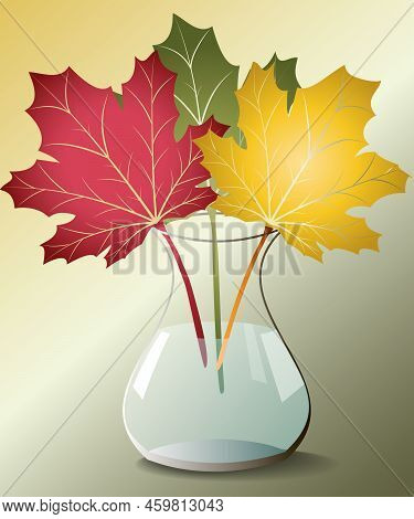Colorful Autumn Leaves In A Glass Vase