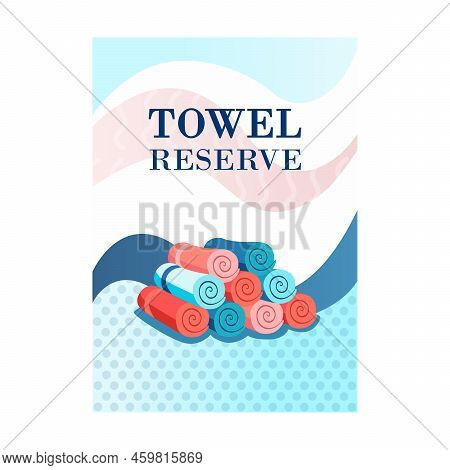 Trendy Leaflet Design With Towels. Flowing Graphic Elements With Text For Hotel Or Laundry Ads. Spa 