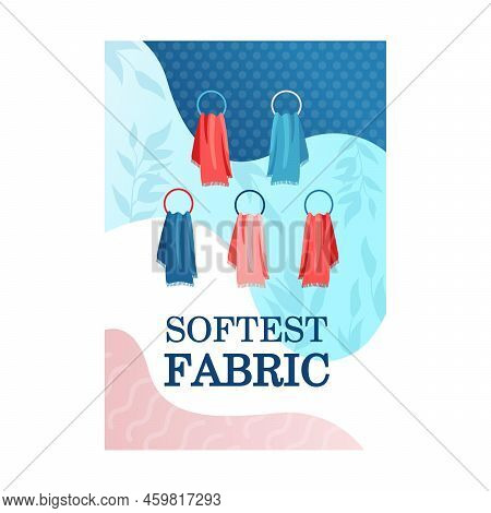 Colorful Poster Design With Bath Towels. Vivid Flowing Background And Rolled Or Hanged Towels. Spa A